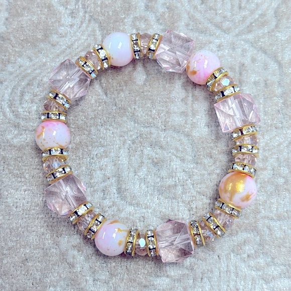 Brand New On 34th Woven Coral Pink Drop Earrings & Beaded Rhinestone Bracelet - Picture 8 of 13